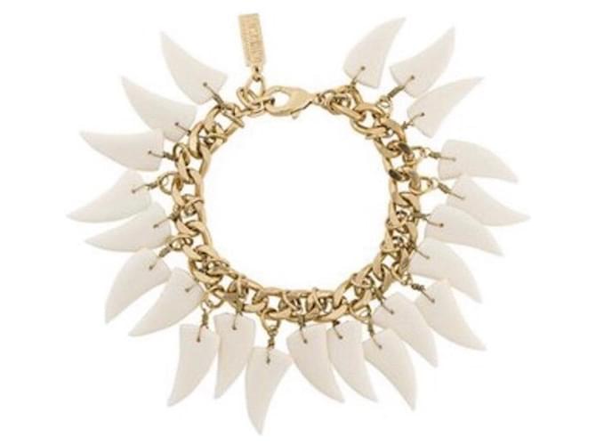 Beautiful MOSCHINO golden steel bracelet with white pendants  ref.1208644