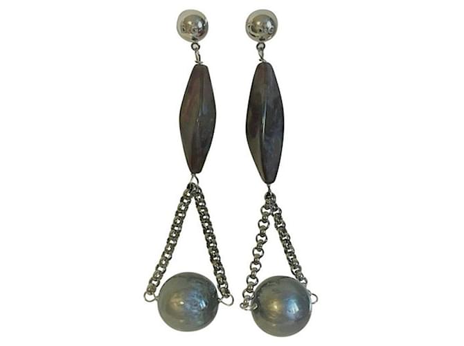 DOLCE & GABBANA steel pendant earrings with anthracite gray semiprecious stones Dark grey  ref.1208646