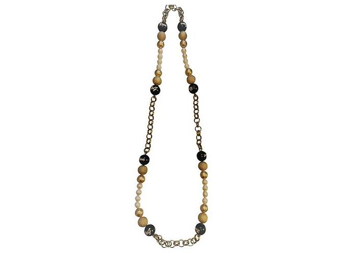 Colar DOLCE & GABBANA em aço dourado com pérolas brancas, ouro e preto
