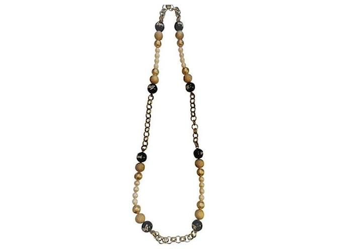 DOLCE & GABBANA Halskette aus goldenem Stahl mit weißen Perlen, Gold und Schwarz  ref.1208658