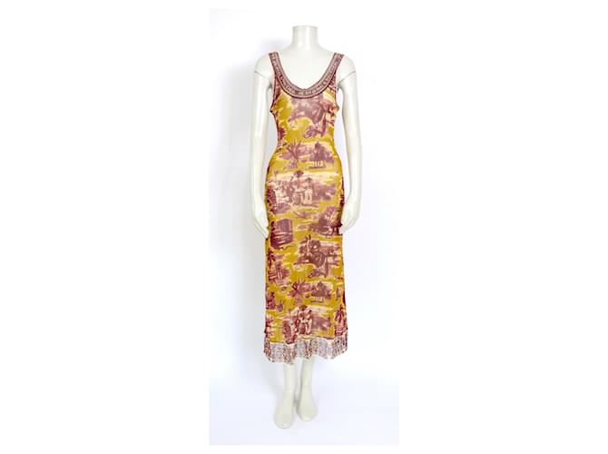Jean Paul Gaultier Kleid im klassischen Vintage-Stil 1990 Drucken Sie die Cuba Soleil-Kollektion aus. Mehrfarben Monogramm Synthetisch Polyamid  ref.1208663