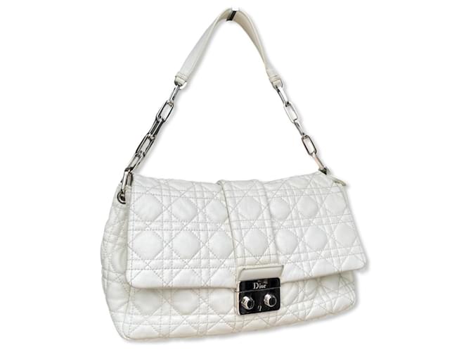 Christian Dior Dior “New Lock” white Cannage leather flap bag. Eggshell Monogram Metal  ref.1208666