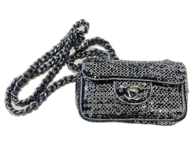 Chanel Borsa con paillettes mini con patta Rara! Argento Silver hardware