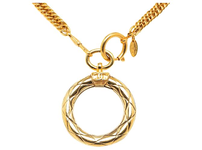 Chanel Gold Gold Plated lined Chain Loupe Magnifying Glass Pendant Necklace Golden Metal Gold-plated  ref.1208766