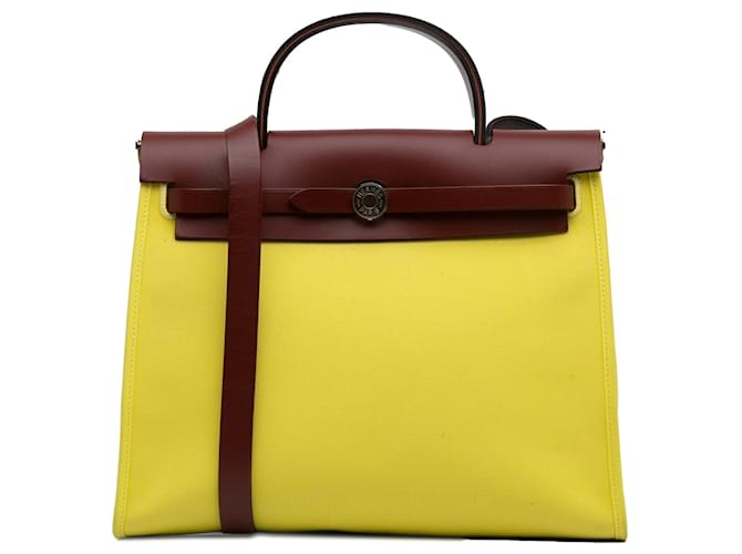 Hermès Hermes Yellow Toile Herbag Zip 31 Leather Cloth Pony-style calfskin Cloth  ref.1208787