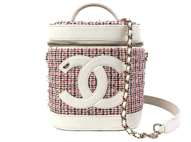 Chanel White CC Filigree Tweed Vanity Case Multiple colors Leather Pony-style calfskin Cloth  ref.1208824