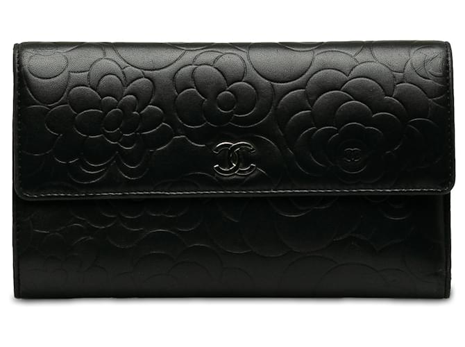 Portefeuille Chanel en cuir camélia noir  ref.1208839