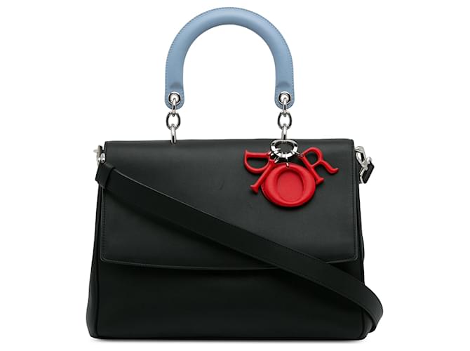 Bolso satchel Dior Be Dior tricolor mediano negro negro Cuero Becerro  ref.1208841