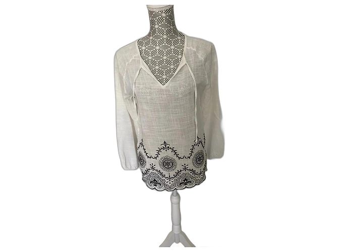 La Fée Maraboutée Blouse Eggshell Cotton with Black Embroidery