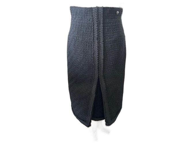 Chanel Skirt Black Wool Braid Detailing EU40