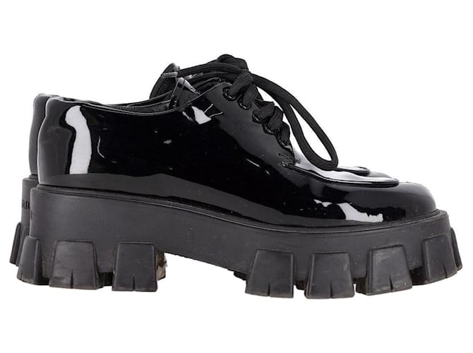 Zapatos Derby con plataforma Monolith de Prada en charol negro Cuero  ref.1209009