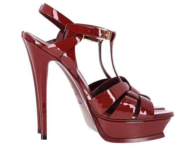 Saint Laurent Tribute Sandals in Burgundy Patent Leather Dark red  ref.1209020
