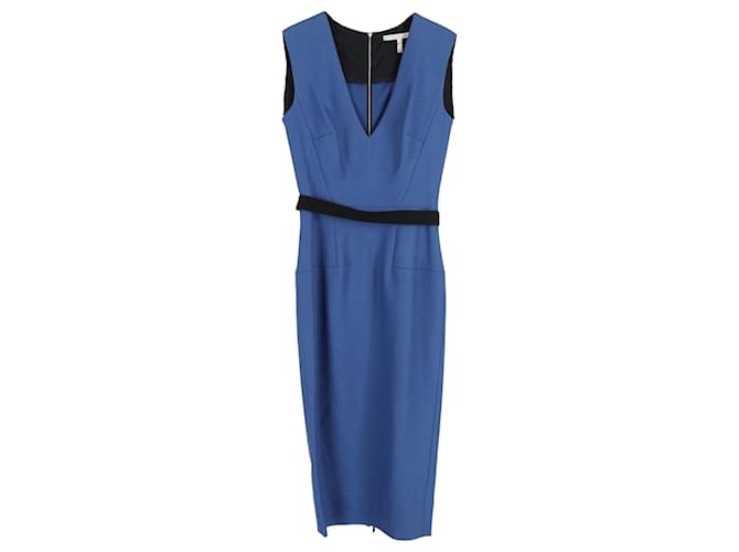 Victoria Beckham Vestido midi com decote em V e cinto em poliéster azul  ref.1209049