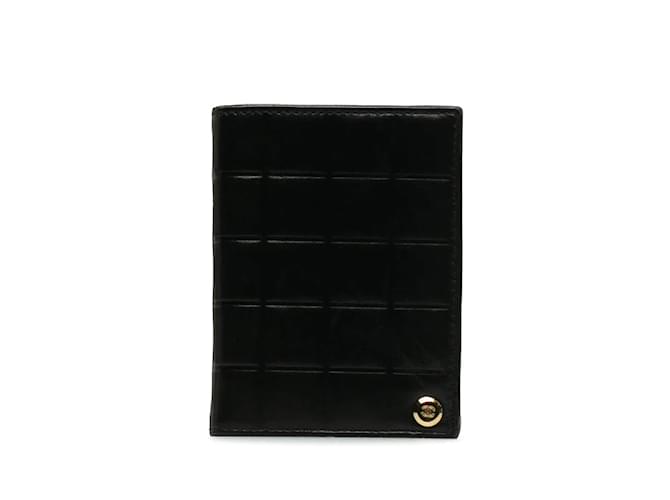Chanel Quadratisches Quilt-Kartenetui Schwarz Leder  ref.1209093