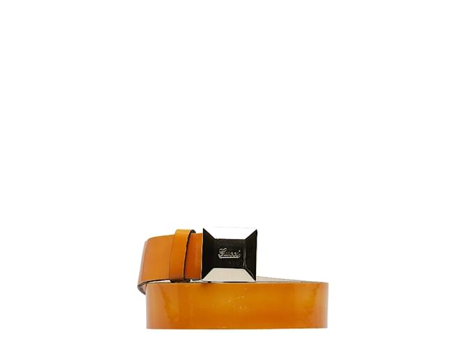 Gucci Cinto de couro com fivela quadrada 196830 Amarelo  ref.1209104