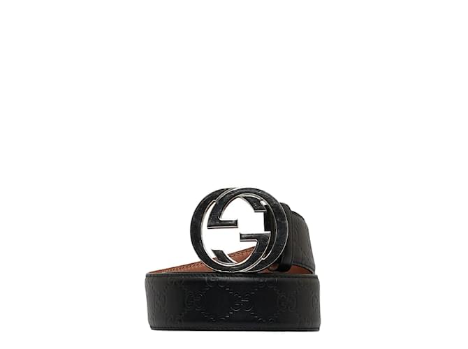 Gucci GG Signature Interlocking G Waist Belt 480199 Black Leather Pony-style calfskin  ref.1209116
