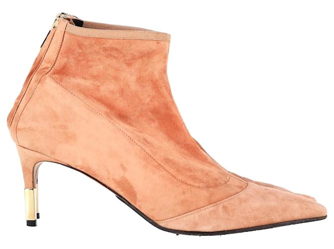 Balmain Pointed-Toe Ankle Boots in Pink Suede  ref.1209122