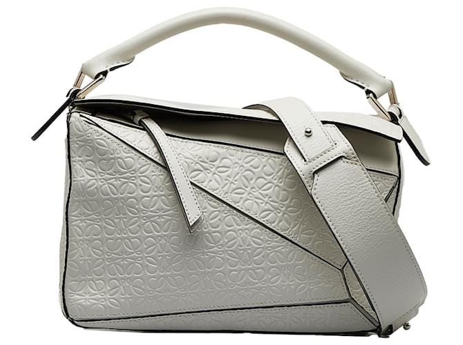 Loewe White Small Embossed Puzzle Satchel Leather Pony-style calfskin  ref.1209224
