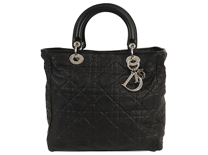 Dior Black Large Cannage Soft Lady Dior Preto Couro  ref.1209231