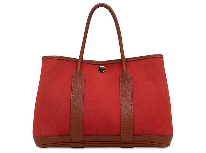 Hermès Hermes Red Toile Garden Party 30 Leather Cloth Pony-style calfskin Cloth  ref.1209245