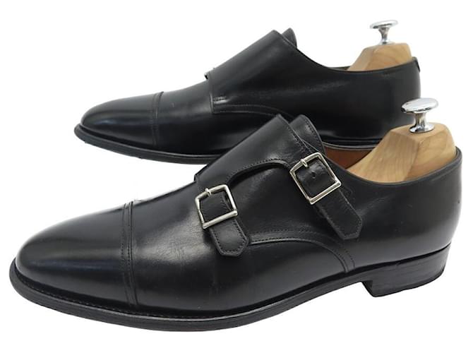 JOHN LOBB SHOES FOULD BUCKLE MOCCASINS 8E 42 LEATHER LOAFERS SHOES Black  ref.1209263