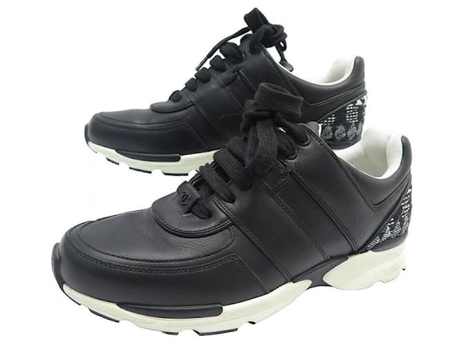 NEUF CHAUSSURES CHANEL BASKETS CC TRAINER G31711 37.5 NOIR SNEAKERS Cuir  ref.1209272