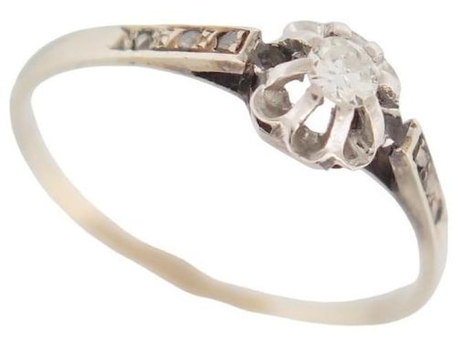 Autre Marque SOLITAIRE RING SIZE 52 7 diamants 0.14ct white gold 18K 1.3GR GOLD RING DIAMOND Silvery  ref.1209274