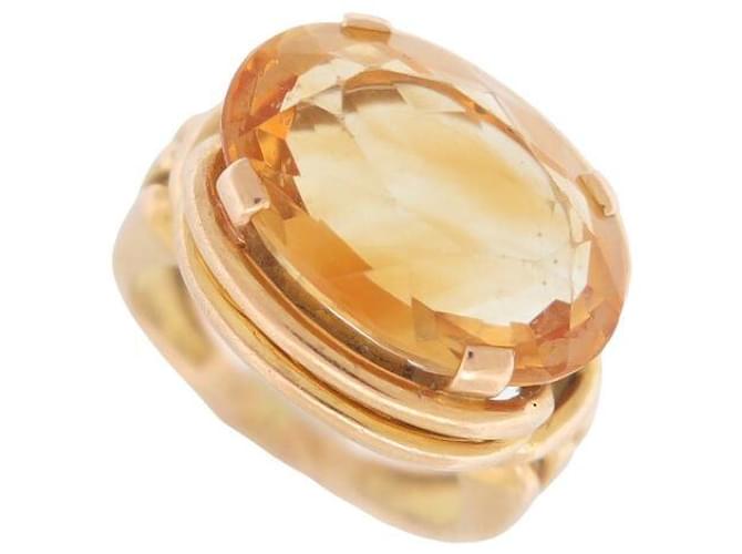 Autre Marque CABOCHON SET CITRINE STONE RING IN YELLOW GOLD 18K 9.3 GR T49 GOLDEN RING  ref.1209276