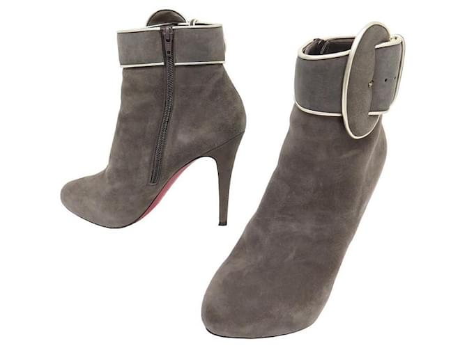 NEUF CHAUSSURES BOTTINES CHRISTIAN LOUBOUTIN TROTTINETTE 120 38.5 SHOES Suede Gris  ref.1209309