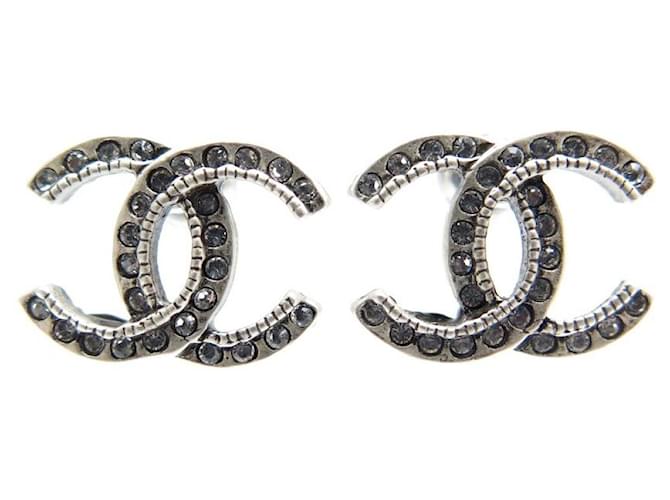 Chanel NEW CC LOGO STRASS SILVER METAL EARRINGS + BOX NEW EARRINGS Silvery  ref.1209404