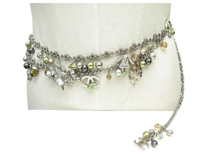 CHANEL MULTI-ROW BELT WITH CHARM NATURE T90 SNAIL NAILS BELT Silvery Metal  ref.1209416