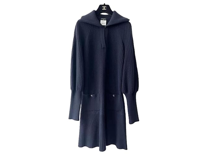 Chanel CC Buttons Runway Dress Navy blue Wool  ref.1209420