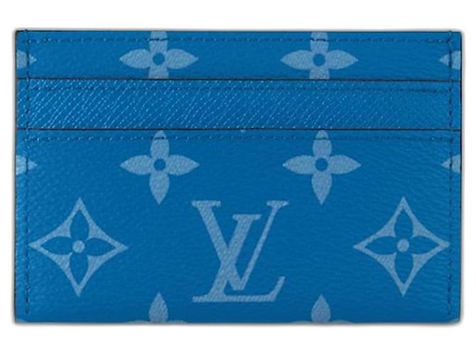 Louis Vuitton LV lined card holder Taigarama blue Leather  ref.1209427