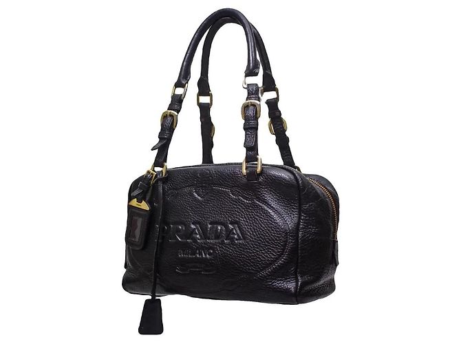 Borsa Bauletto Prada in pelle nera granulata Nero
