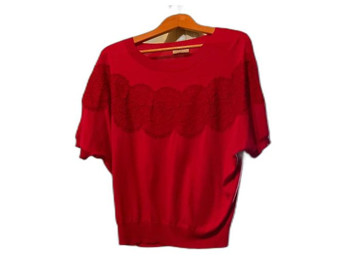 Top Lanvin Rossa in Cotone con Maniche Corte Rosso