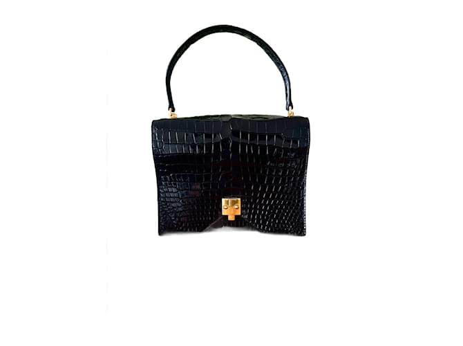 Seltenes Modell G8 Hermès in schwarzem Krokodil Exotisches Leder  ref.1209455