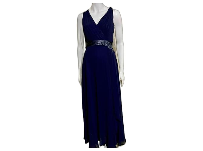 Jenny Packham Vestido de gala de gasa azul marino con bordado de diamantes en la cintura Poliéster Satén  ref.1209462