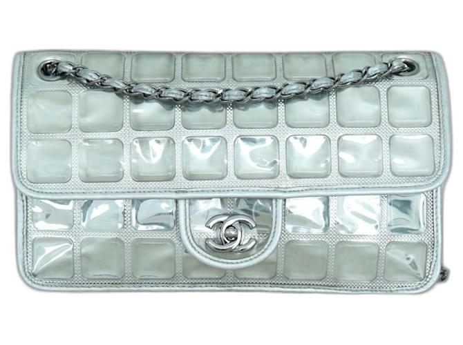 CHANEL Ice Cube Silvery Metallic Leather Plastic  ref.1209463