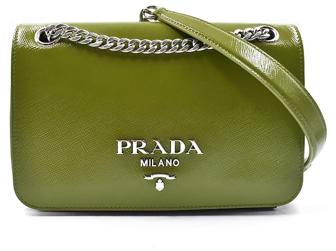Bolsa de ombro Prada Pattina Saffiano Vernic verde de couro