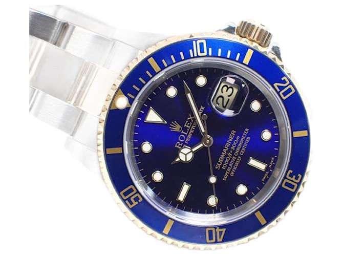 ROLEX Submariner date SS xYG combination blue 16613 A series Mens Silvery Steel  ref.1209573
