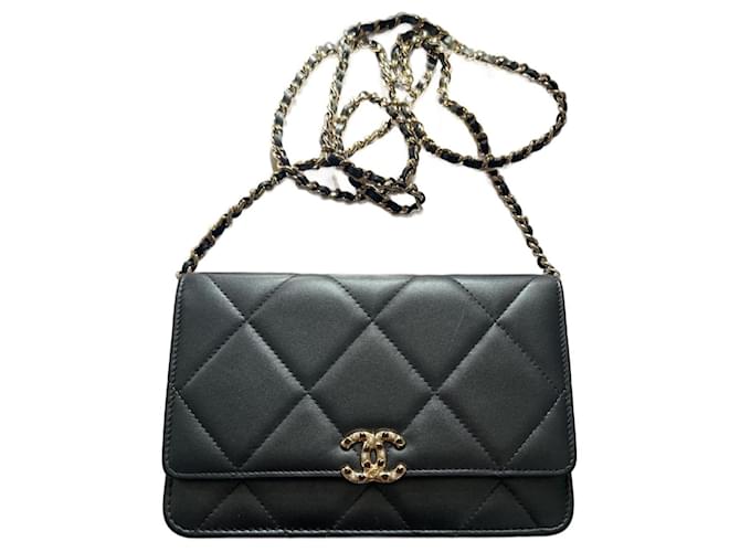 Wallet On Chain Chanel WOC TIMELESS Dark grey Leather  ref.1209579