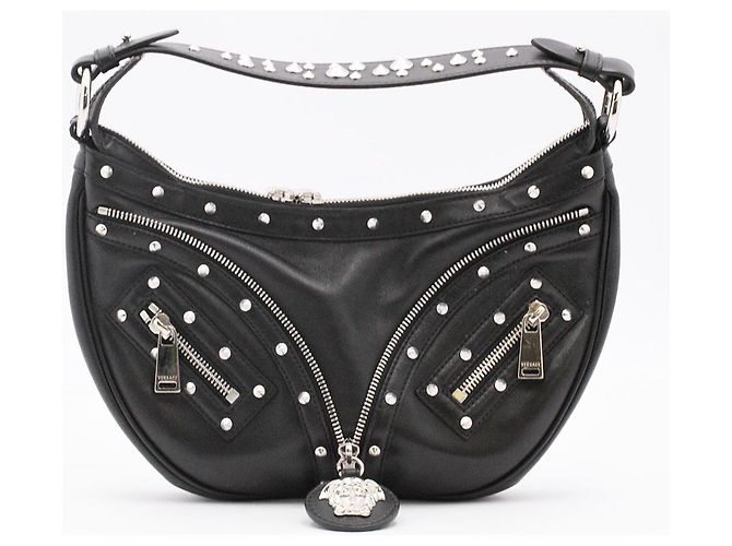 Borsa a tracolla VERSACE Hobo Small Repeat Nero Argento