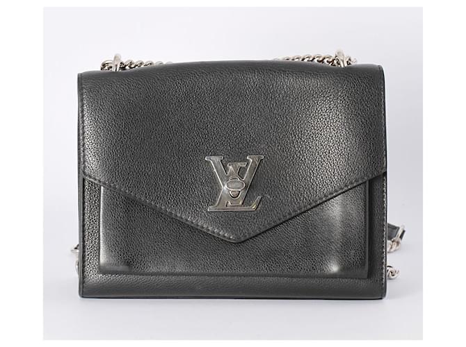 LOUIS VUITTON MYLOCKME Handbag Leather Black Silvery Fur  ref.1209999