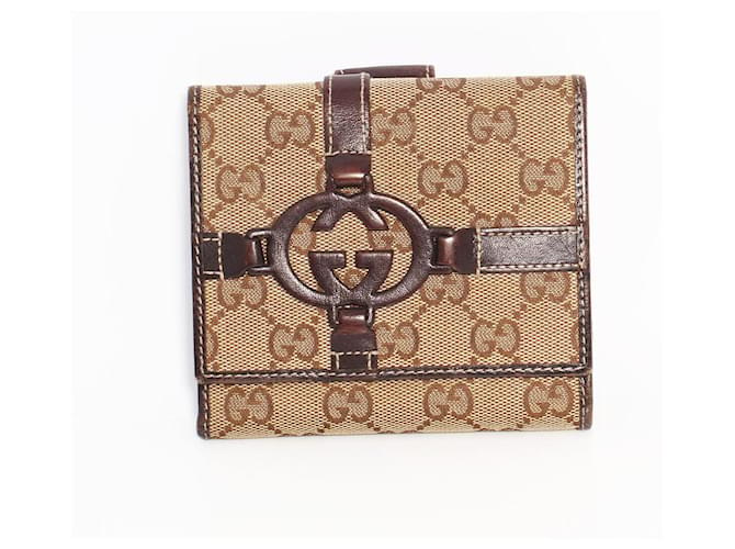 Gucci Canvas square coin purse Beige Dark brown Fur  ref.1210007