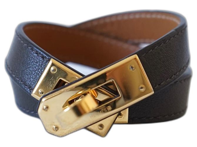 Kelly Double Tour Hermès Hermes Kelly forrado pulseira de turnê Marrom Caqui