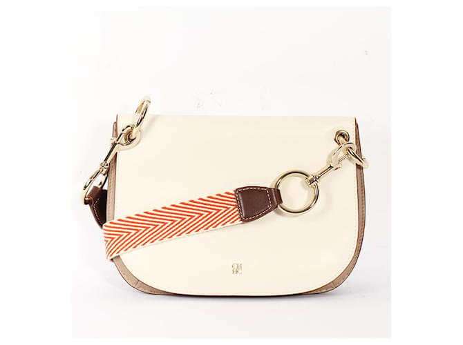 Carolina Herrera Castanuela weiße Handtasche Beige Orange Aus weiß Pelz  ref.1210153