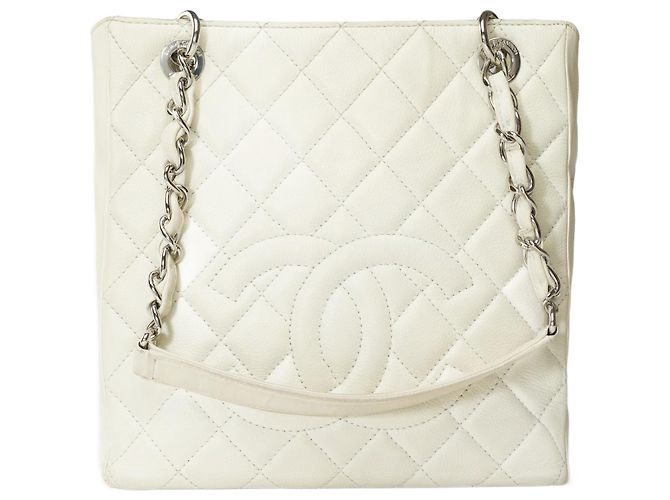 Sacola de compras CHANEL Petite em couro bege - 101699