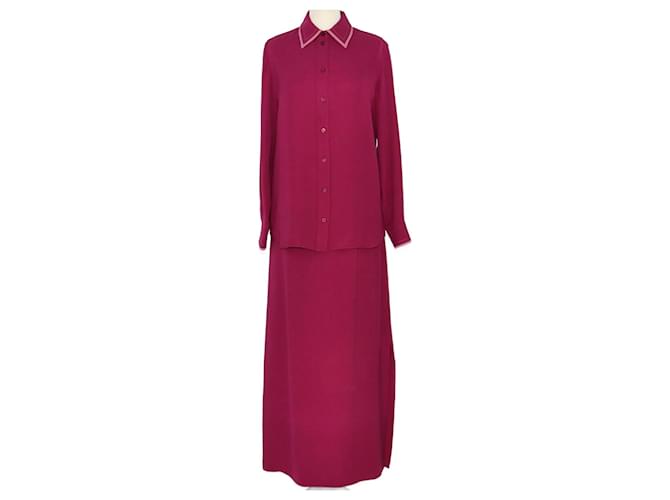 Loro Piana fucsia/Conjunto de falda y camisa de manga larga rosa Seda  ref.1210221