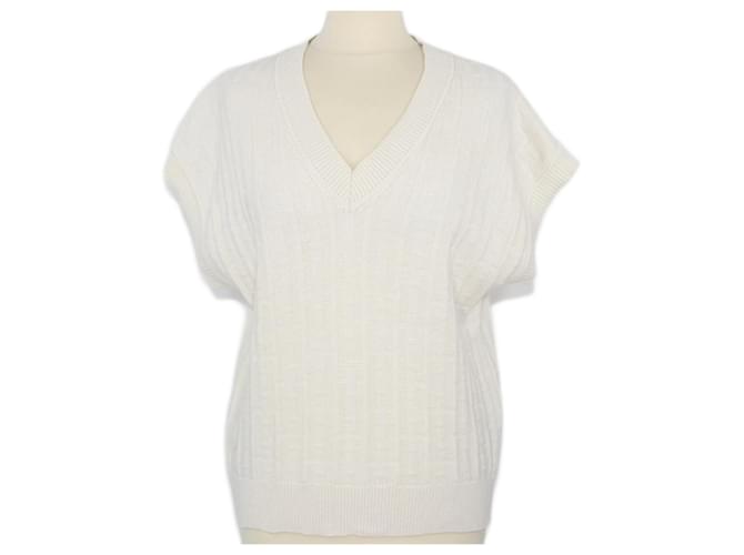 Hermès Suéter creme manga curta com decote em V Cru Lã  ref.1210233