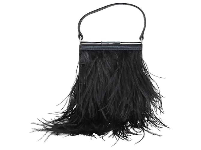 Autre Marque Black Ostrich Feather Bag Leather  ref.1210245